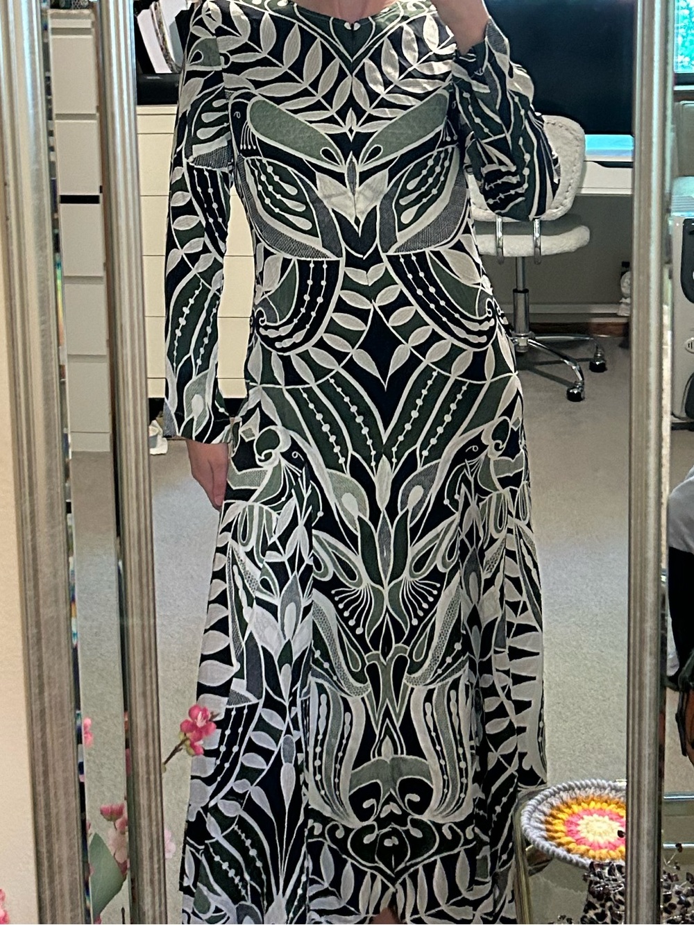 NWT Farm Rio Lace Nature Long-Sleeve Midi Dress